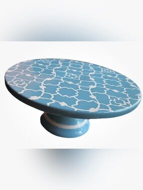 Tabletops Gallery Blue & White Ceramic Pedestal Cake Stand Dessert Plate